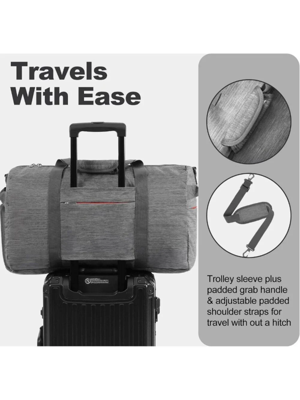 65L Foldable Duffle Bag with Shoe Compartment - Water-Resistant Travel Gym Bag